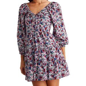MADEWELL Amalia Floral Tiered Mini Dress in Dusty Pool, 10 NWT